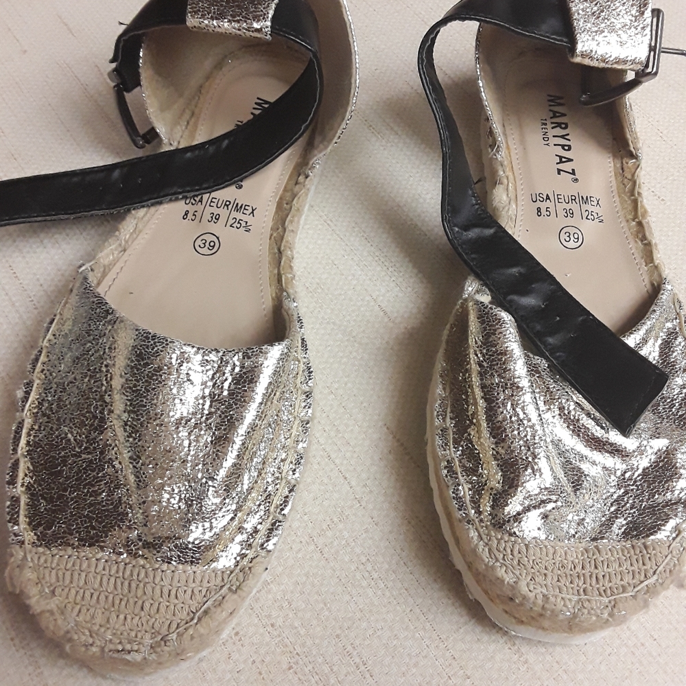 Shiny Espadrilles Strap Flat Shoes Boho 8.5